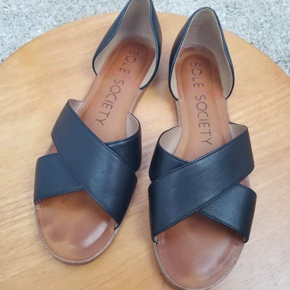 Sole Society Gloria Criss-Cross Open Toe Sandals Black Leather Size 9